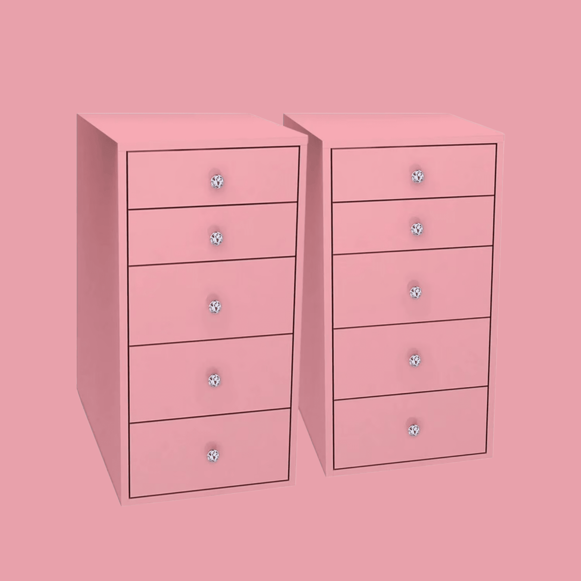 Impressions Vanity SlayStation 5 Drawer Makeup Vanity Storage Unit with Drawer Knobs (Pink)