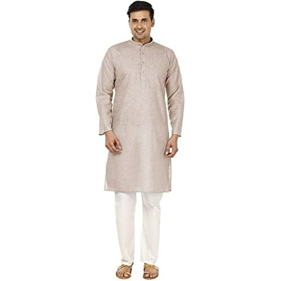 Royal Men's Light Brown Linen Cotton Comfortable Kurta Pyjama Set