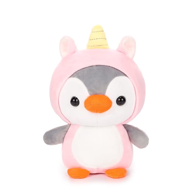 Peluche de pingüino con disfraz de unicornio rosa, peluches suaves, juguete de peluche, regalo para niños y amantes para niños, niñas y niños