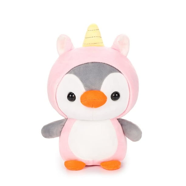 Peluche de pingüino con disfraz de unicornio rosa, peluches suaves, juguete de peluche, regalo para niños y amantes para niños, niñas y niños
