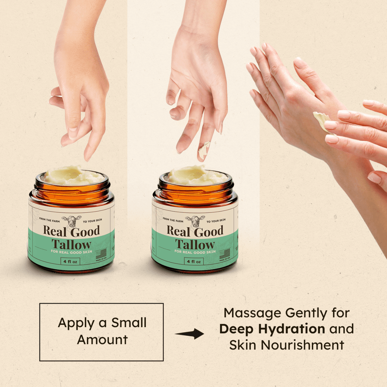 Real Good Tallow and Honey Balm - 100% Grass Fed & Finished Beef Tallow Face Moisturizer with Manuka Honey, Olive Oil & Calendula - 4 oz - Lotion for Real Good Skin  Made in USA