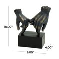 thumbnail image 4 of 9" x 10" Black Polystone Weathered Patina Linked Hands Sculpture with Block Base and Gold Accents, by DecMode, 4 of 18