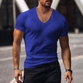thumbnail image 2 of Shirts for Men Casual Fashion Solid Color Short Sleeve Lapel Refreshing Breathable Resistant Daily Blue Tee Shirts Sizes 3XL, 2 of 7