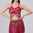 thumbnail image 4 of Kctiaxy Womens Summer Tops with Built in Bra Spaghetti Strap Fringe Sparkly Tank Top Sleeveless V-Neck Belly Crop Blouse Dance Performance, 4 of 8