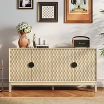 Distressed Wooden Buffet Cabinet with Storage, Accent Sideboard with 4 Carved Doors, Sideboard Cabinet for Kitchen, Living Room, Entryway,Light Brown