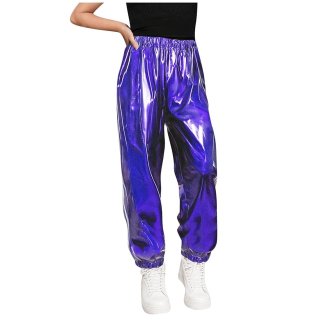 Odeerbi 3-16 Años Niños Niñas Metallic Shiny Sparkly Pantalones de Baile Workout Athletic Deportes Jogger Pantalones Ropa de Rendimiento Elástico Joggers Cintura