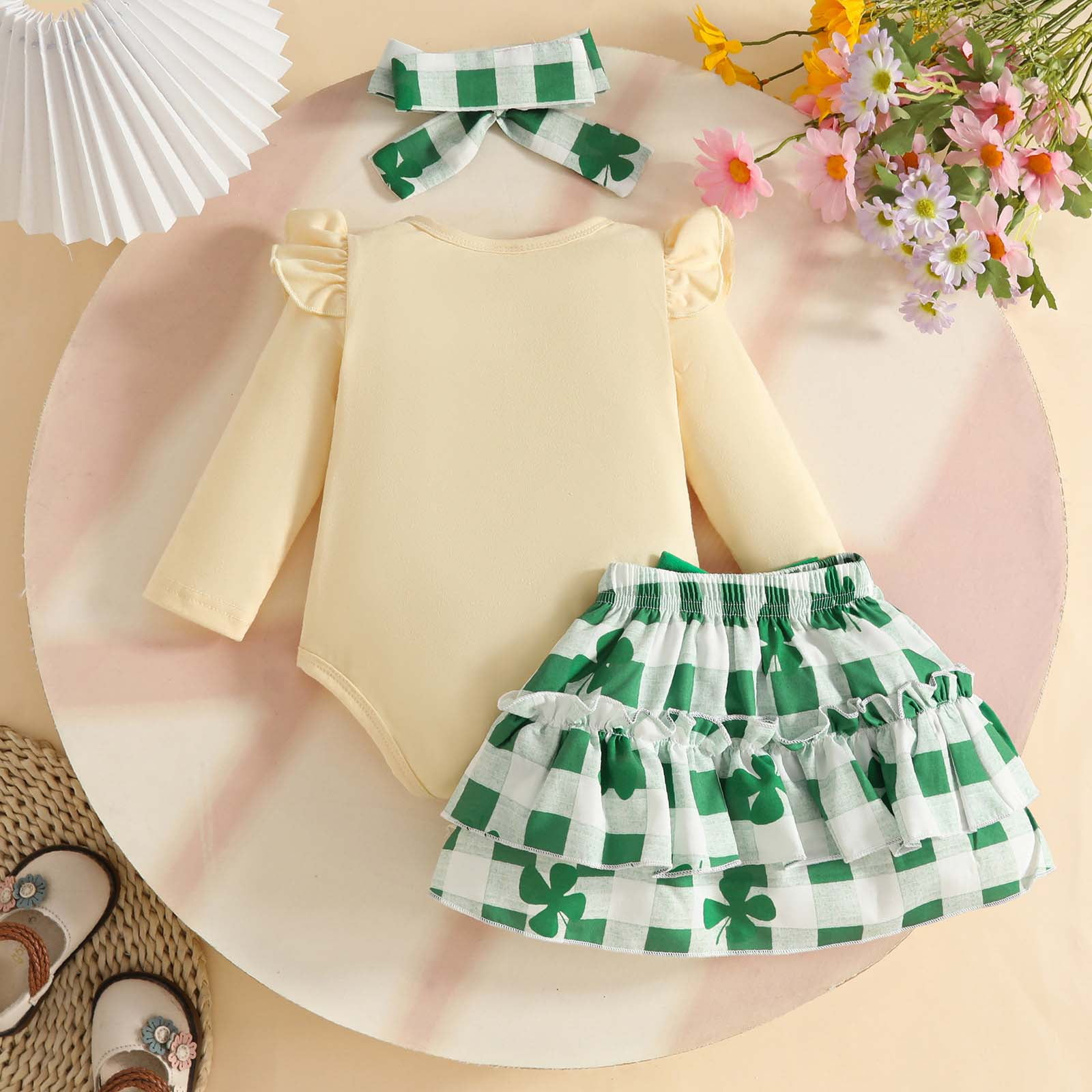 Tennyeal Baby Clothes For Girls Baby Girl St Patricks Day Outfit Romper Tutu Skirt 0 18 Month Girl Baby Dress for 12-18 Months,White