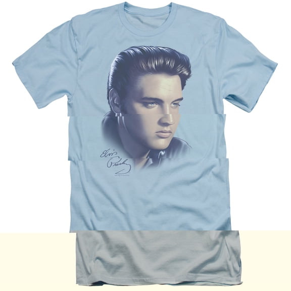Elvis Presley Big Portrait Adult 30/1 T-Shirt Light Blue