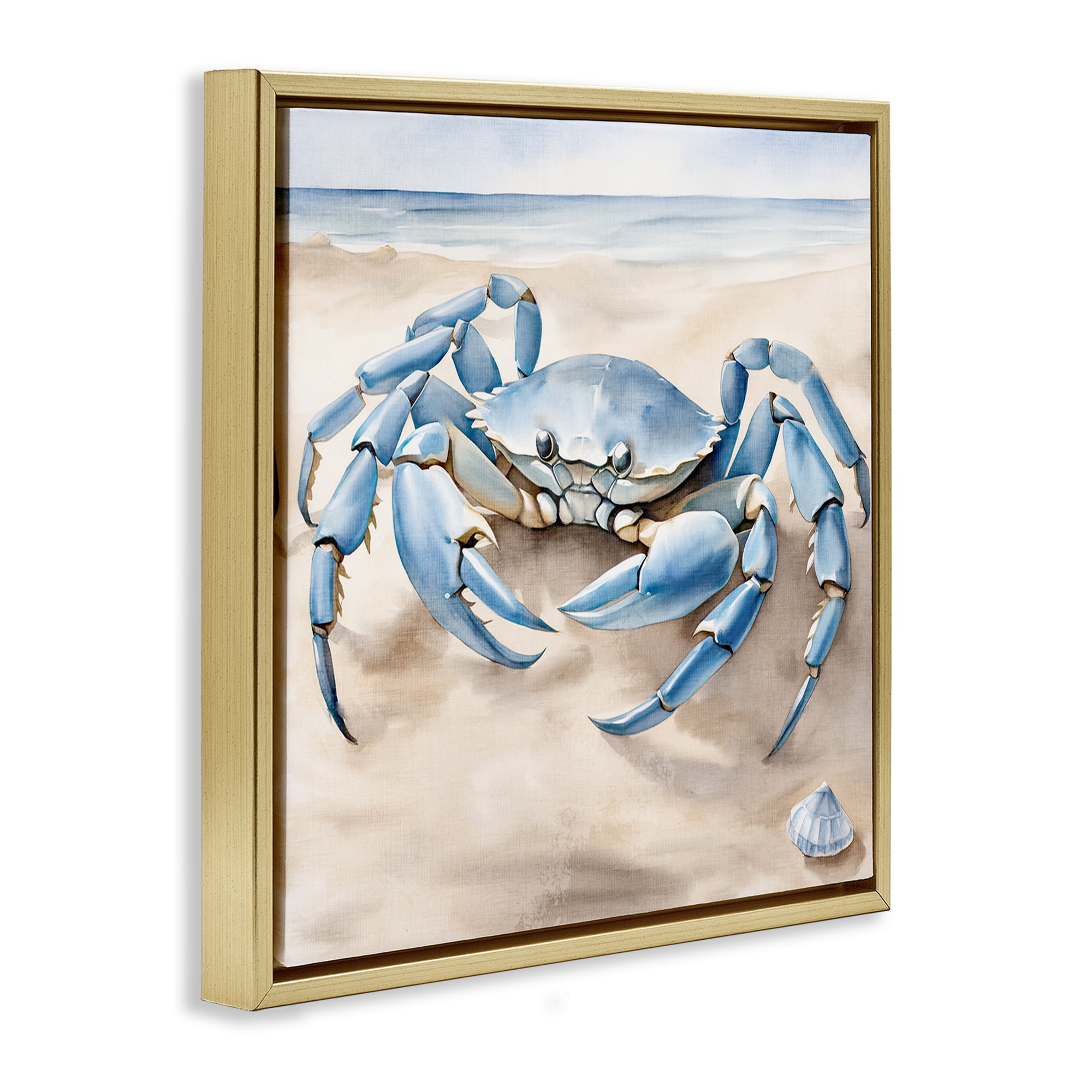 Stupell Industries Blue Crab on Beach Animals & Insects Painting Gold Floater Framed Canvas Art Print Wall Art, 25 x 25
