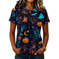 thumbnail image 2 of Womens Plus Size Halloween Shorts Sleeve Crewneck Witch Ghost Print Tunic Tops Fall Casual Blouse, 2 of 7