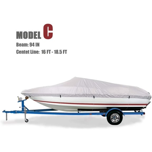 Goodsmann 300 Denier boat cover, Silvery gray ,water resistant,weather protection,trailerable,9921-0122-23 (C Fits 16-18.5 Boats ,Beam width to 94)