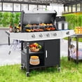 thumbnail image 5 of 4-Burner BBQ Grill W/Side Burner, 50,000BTU Gas Propane Grill Portable with Storage Cabinet, Heavy-Duty Stainless Steel Outdoor Cooking, with Tank Hook, Towel Rack, Steel Brush, 5 of 11