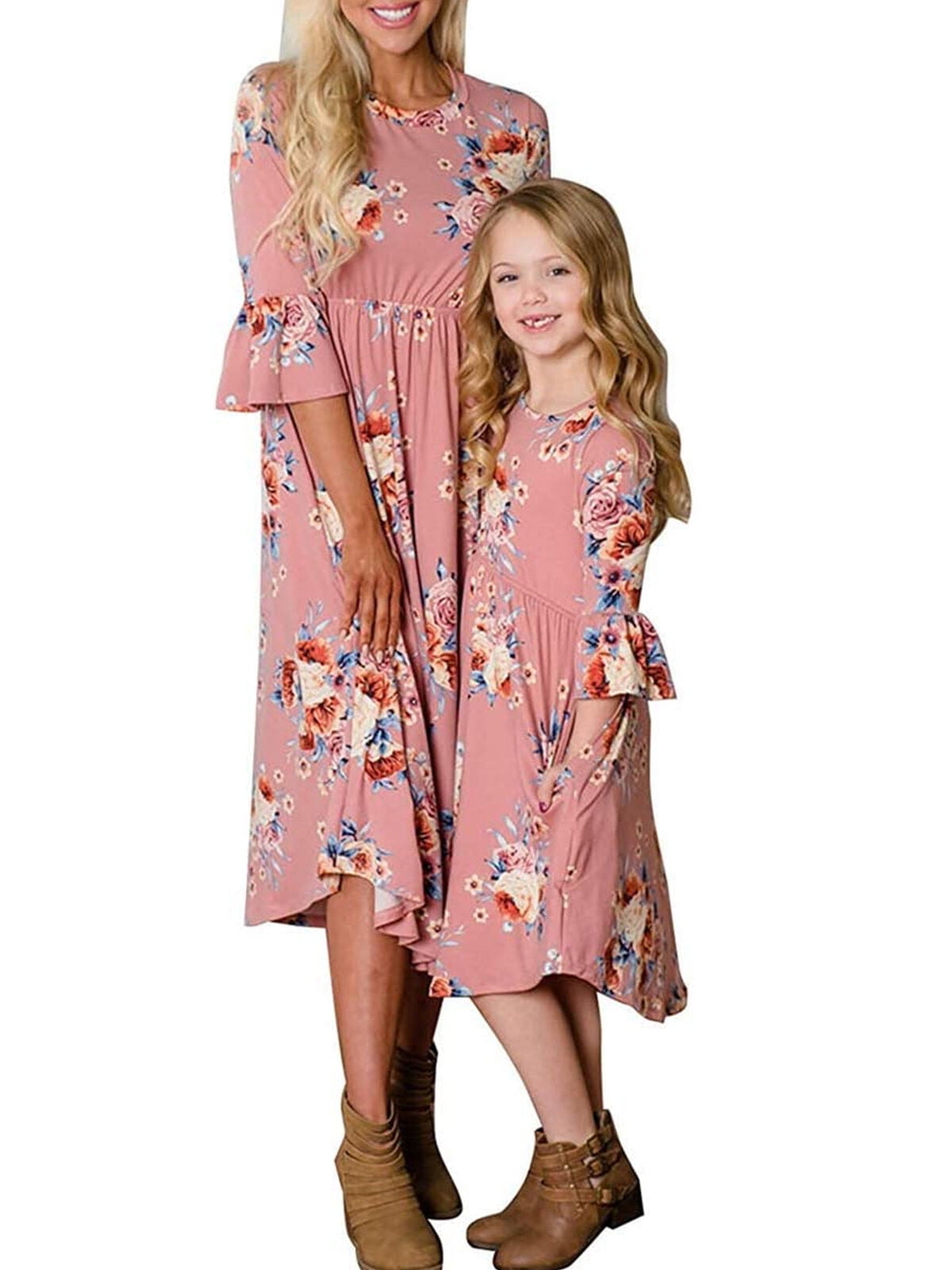 Family Matching Fruit Print Summer Dress Mommy and Me 1 Piece Patchwork Sleeveless Tank Dress Sundress