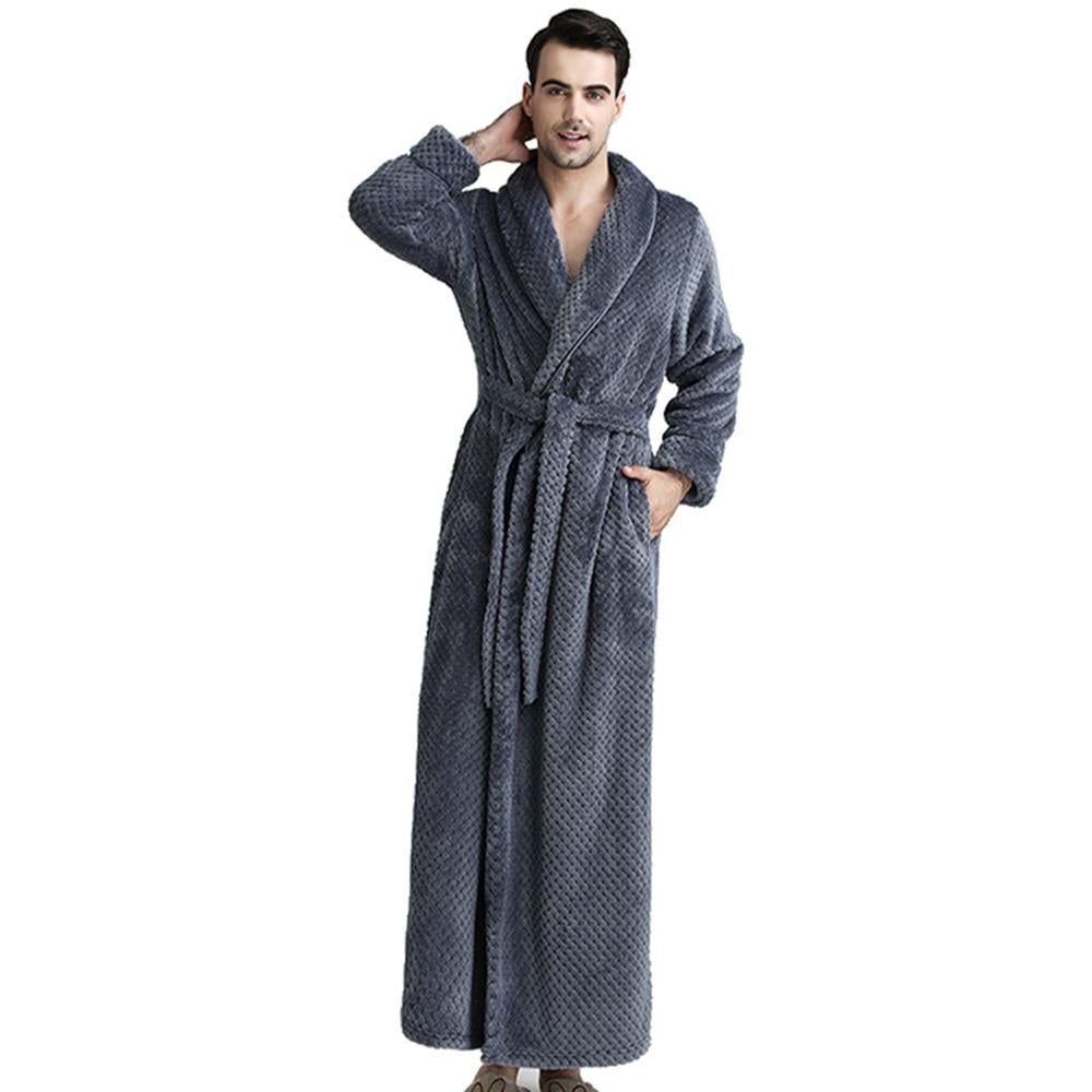 Men's Terry Bathrobe Big & Tall Long Plush Shawl Collar Bathrobe,Full