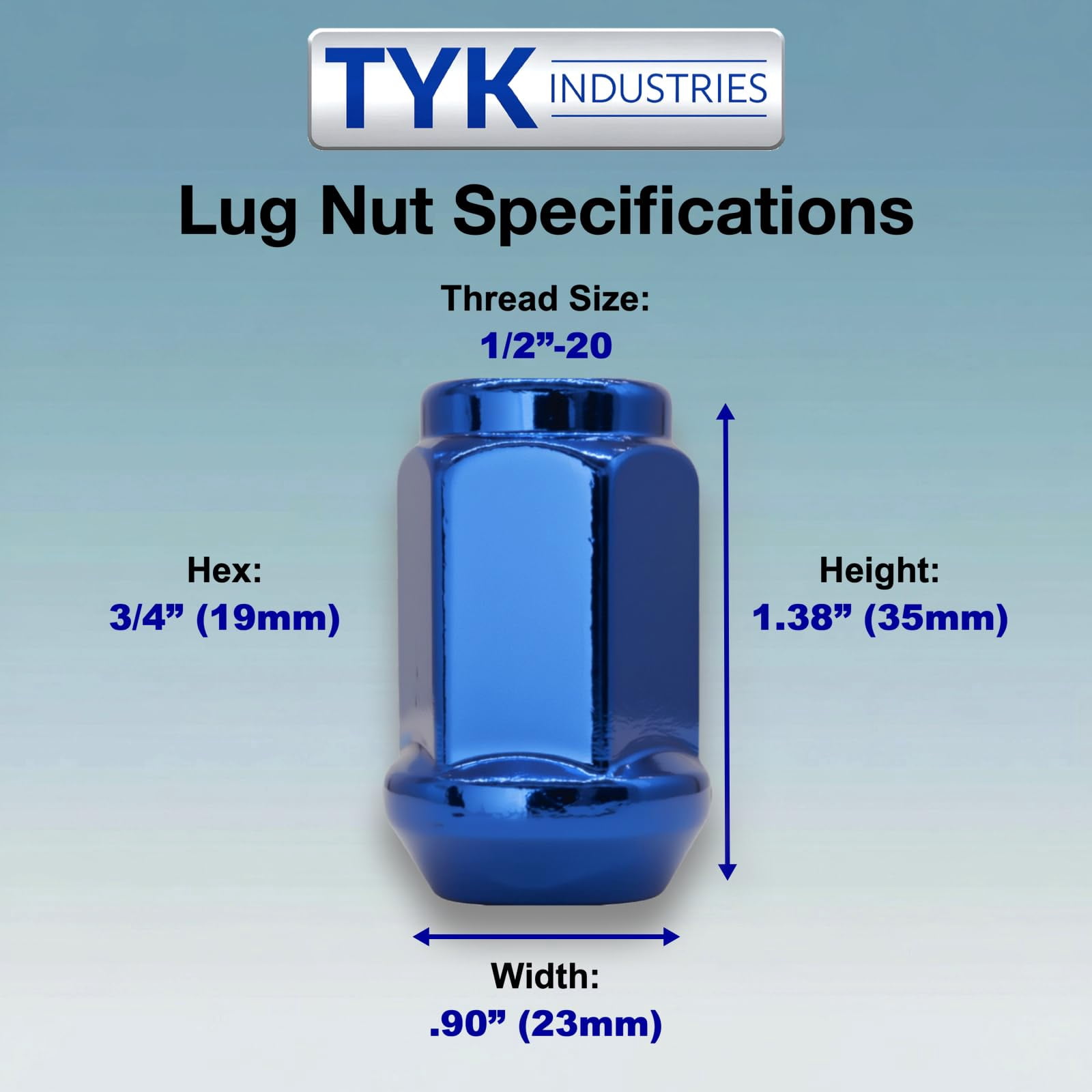 24 Blue 1/2 Closed End One Piece Bulge Acorn Wheel Lug Nuts - 3/4, 19mm Hex - 1.38 Inch Tall - Fits Many Boat Trailers, Buick, Cadillac, Chevrolet, Dodge, Ford, Jeep