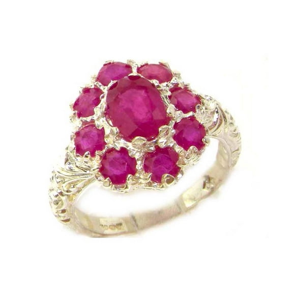 LBG British Made 925 Sterling Silver Natural Ruby Womens Statement Ring - 33 size options - Size 10