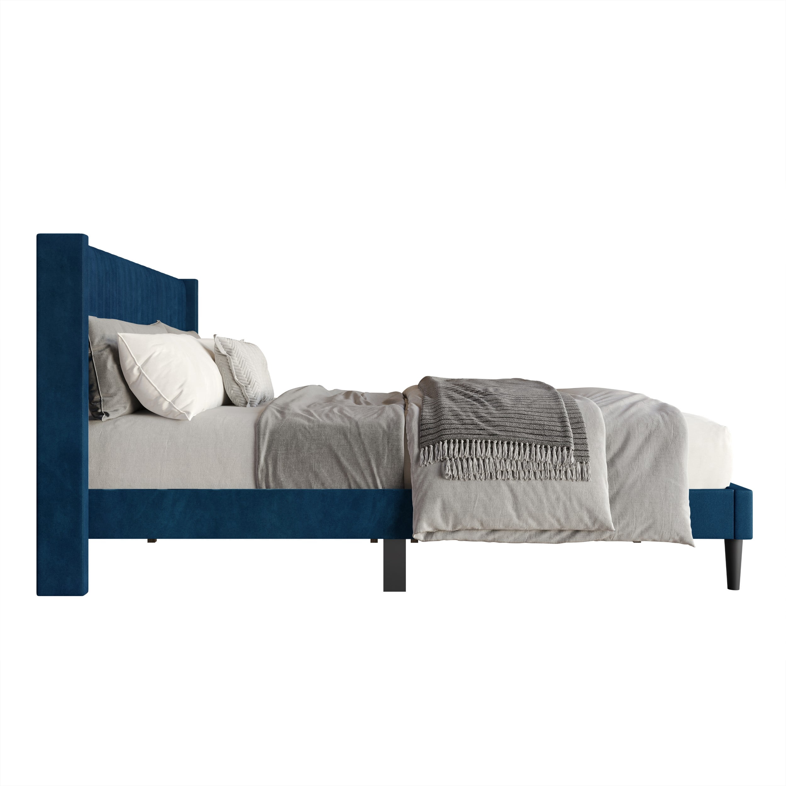 Favorer Montrose Upholstered Wingback Bed, Channel Tufted Headboard, Platform Design