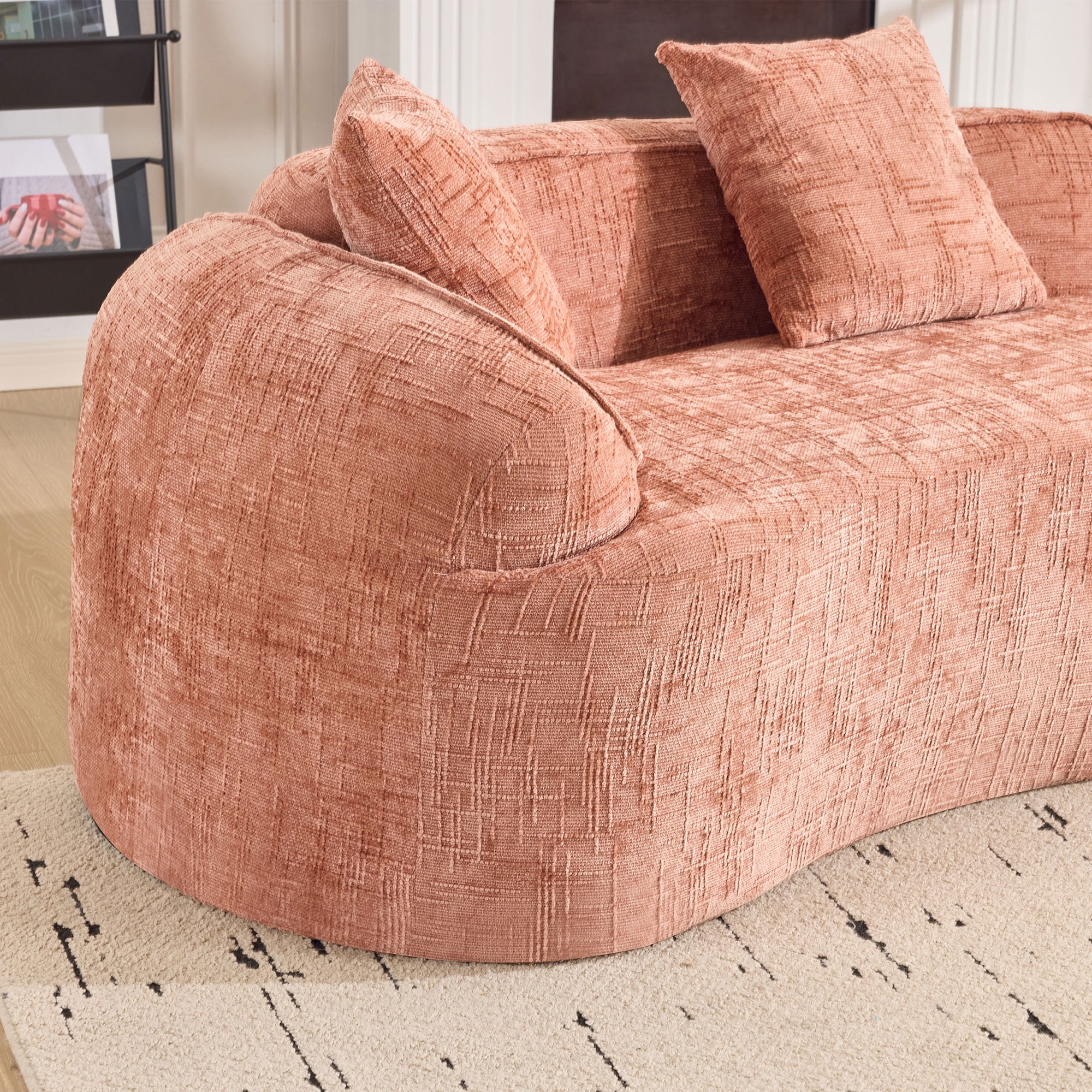 Curved Sofa, Pink Compressed Chenille Sectional with Soft Fabric and Foam Spring Support, Modern 109-Inch Multi-Seater for Apartment Living Room