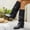 Black, variant on Fnooota Women's Knee High Boots, PU Non Slip Pointed Toe Pull On Fall Winter Shoes Brown Size 9