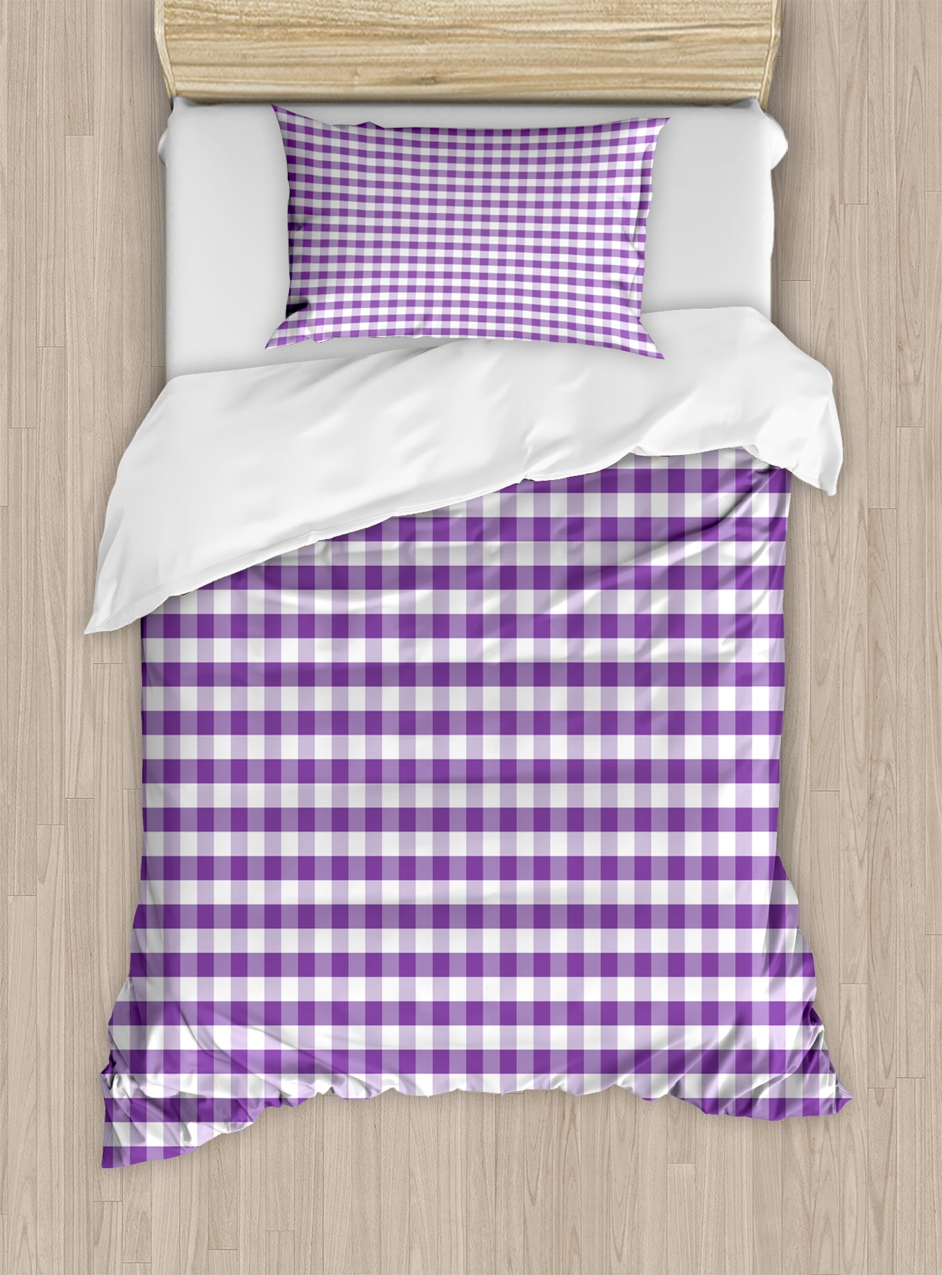 Checkered Duvet Cover Set, Purple and White Colored Gingham Checks Rows ...