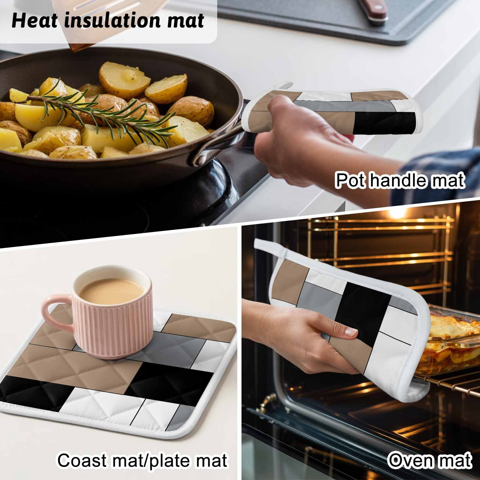 Brown Grey Pot Holders for Kitchen Heatproof Potholder, 5 Pack Modern Brown Geometric Hot Pads Multipurpose Oven Pads Cloth Potholders Trivet for Cooking Baking