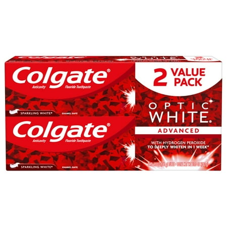 Colgate Optic White Whitening Toothpaste, Sparkling White - 5 ounce (2 pack)