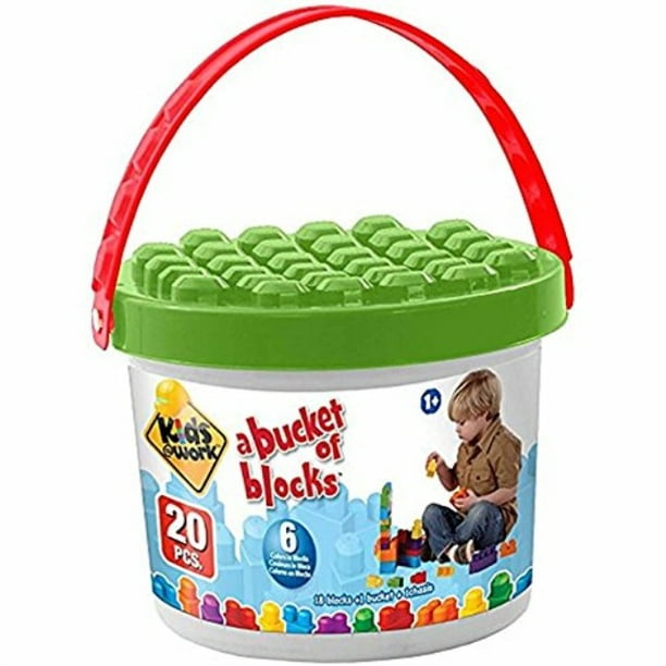 KidsWork Bucket of Blocks, 20 Building Blocks with Storage Bucket