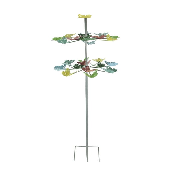 Transpac Colorful Two Tier Metal Butterfly Horizontal Spinning Garden Stake