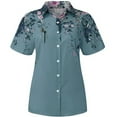 thumbnail image 4 of USSUMA Summer Tops for Women Trendy V Neck Short Sleeve Dressy Shirts Blouses Vintage Button Up Women's Tops Summer 2022 Floral Print Casual Tshirts Tunic Plus, 4 of 6