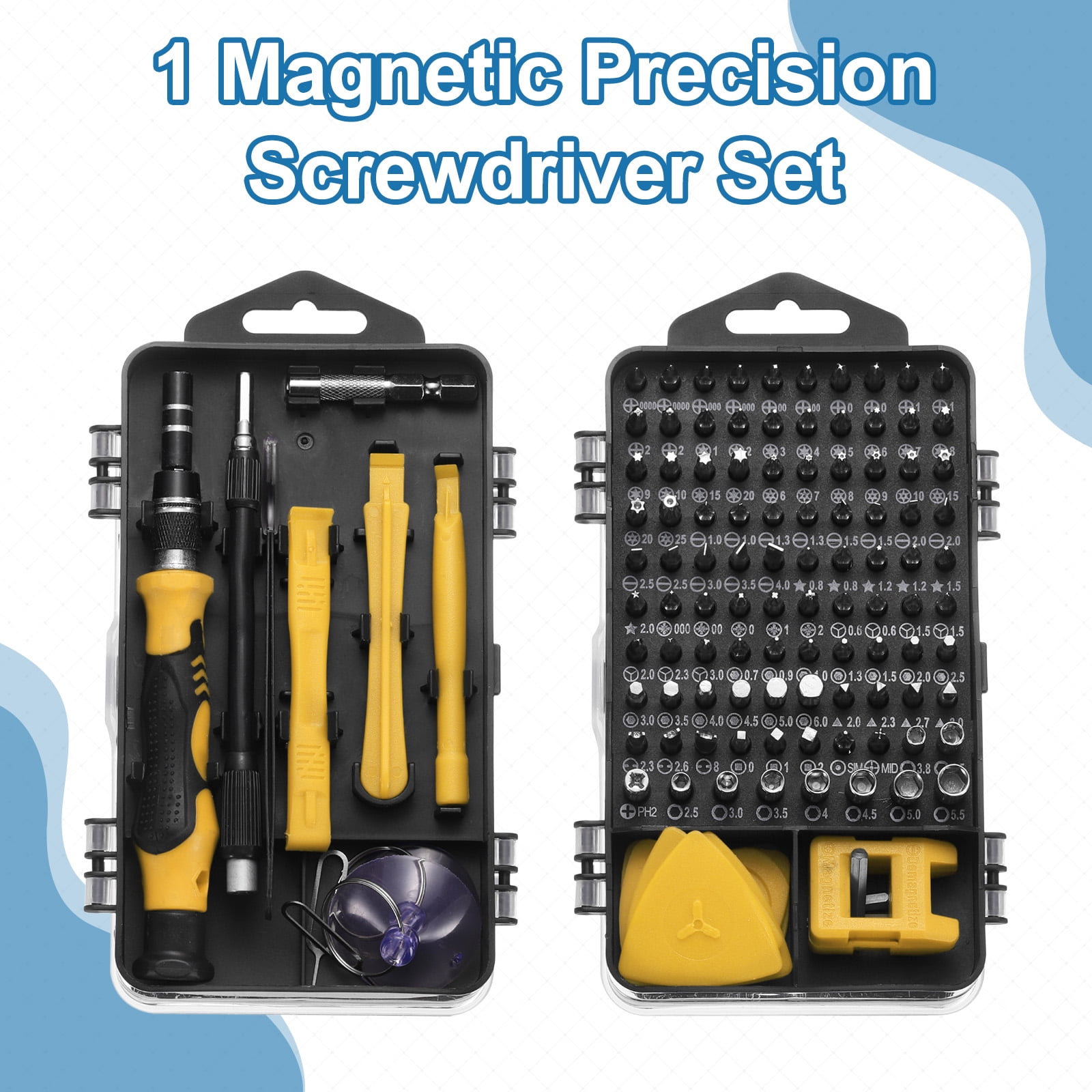 Uxcell 136 in 1 Magnetic Precision Screwdriver Set Electronics Repair Tools Kit with 96 Bits Flexible Shaft and Extension Rod for Cellphone Game Console Laptop PC Computer Camera, Yellow