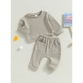 thumbnail image 4 of Acuteok Infant Baby Waffle Fall Outfits Solid Color Long Sleeve Sweatshirt Tops Pants Set Fall Winter Clothes, 4 of 9