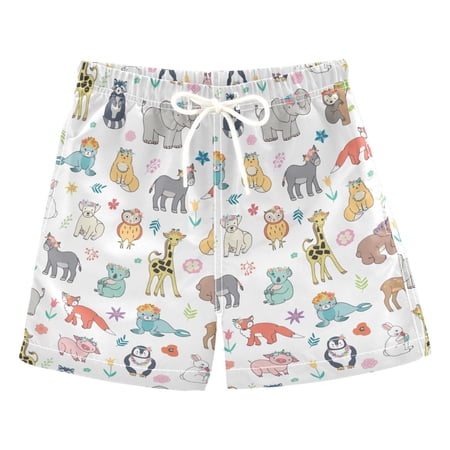 joogoo Boys Swim Trunks Cartoon Elephant Bear Giraffe Fox Beach Board Shorts Drawstring Swimsuit S