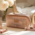 thumbnail image 7 of WeDecorBay Gauze Make-up Bag Large-capacity Stylish Portable Cosmetic Organizer Smart Partitioning Versatile Toiletry Pouch Travel Accessory Makeup Storage Brown, 7 of 7