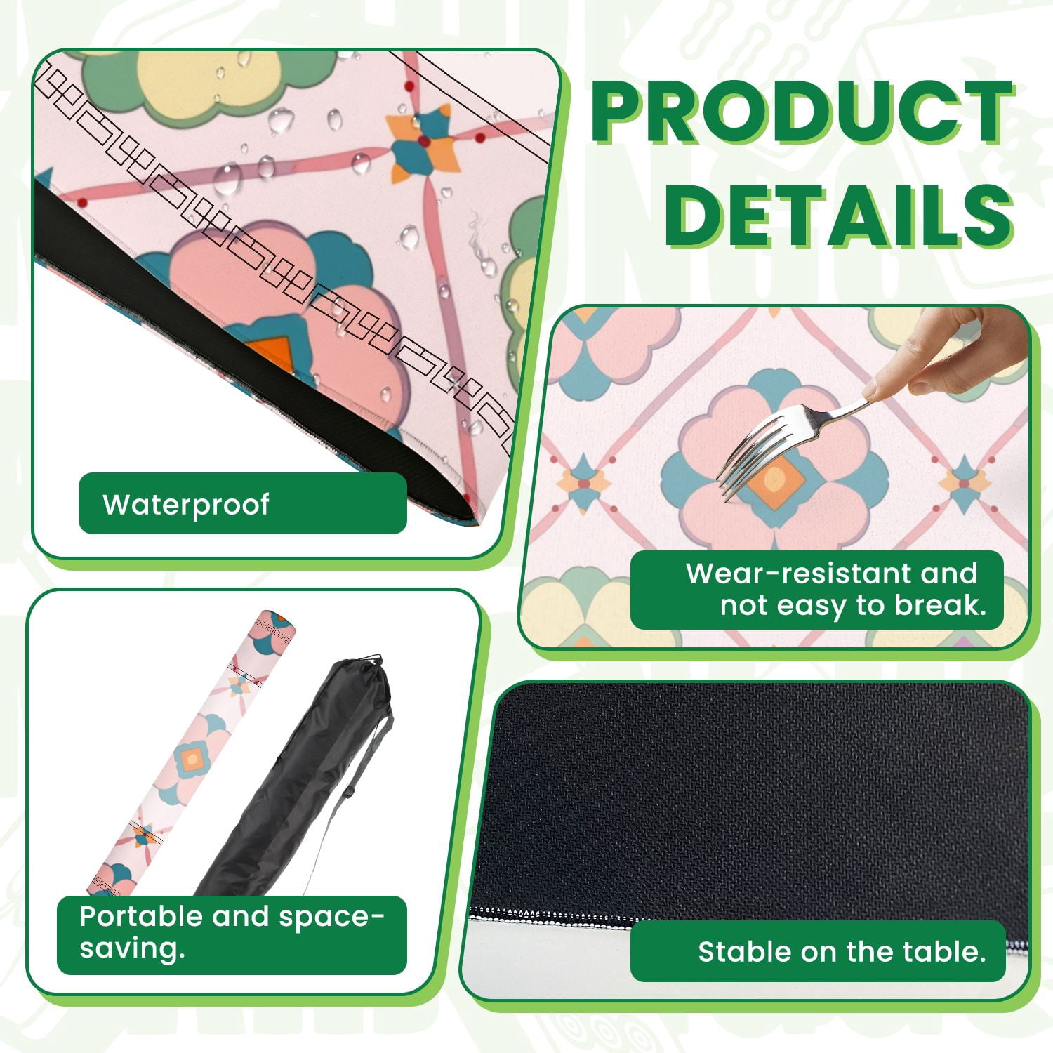 Mahjong Mat 31.5" x 31.5" Geometric Floral Vibrant Colors Diamond Shapes Non-Slip Noise Reduction American Mahjong Tiles Table Cover for Dominoes Poker Card Board Games Gift