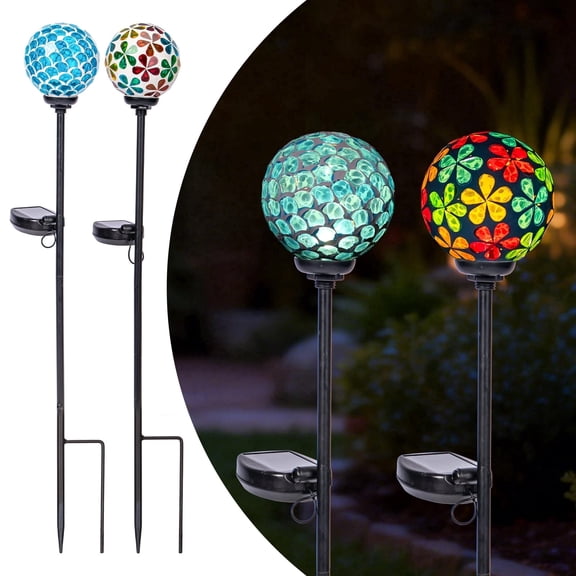 Solar Garden Decorative Lights Outdoor, Mosaic Solar Light Waterproof LED Pathway Stake Light for Landscape Patio Yard Deck Walkway Decoration, 2 Pack