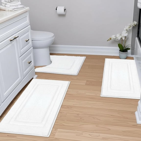 White Bathroom Rugs Sets 3 Piece Small Bath Mat U Shaped Toilet Rug