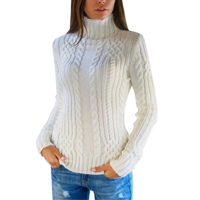 Breezora Chandail Femme Coupe Régulière Col Roulé Tricoté pour Automne Hiver Doux Chaud Manches Longues Essentiel Confortable Décontracté Chic Taille TTTG Blanc