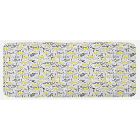 

Yellow Kitchen Mat Pattern with Bees and Chamomile Daisy Flowers in Flourishing Meadow Nature Plush Decorative Kitchen Mat with Non Slip Backing 47 X 19 Grey Yellow White by Ambesonne