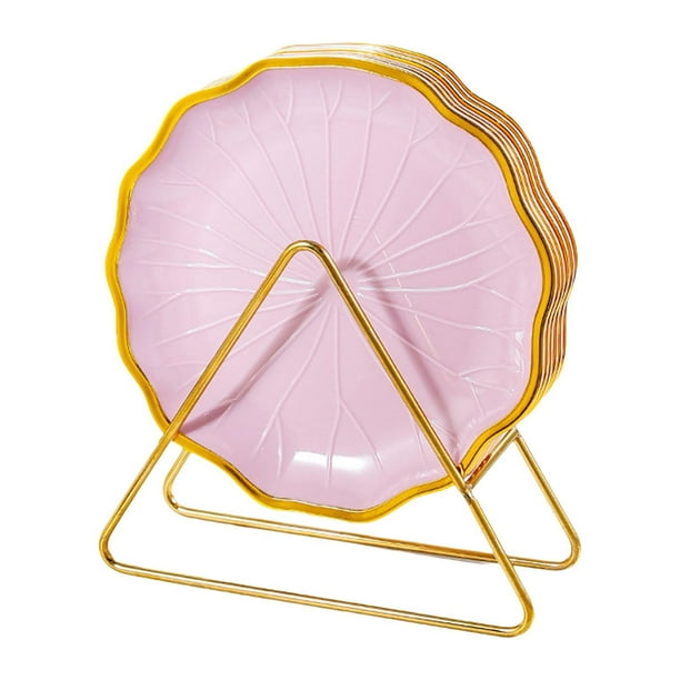 Juego de 6 platos reutilizables apilables para servir, plato de cocina, plato de porcelana china Rosa