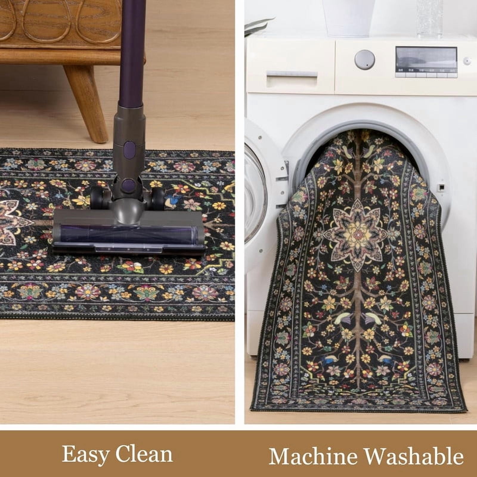 Findosom 3pcs Washable Kitchen Rug Set,Non-Slip Floral Boho Kitchen Mats Kitchen Runner Rug Floor Carpet for Hardwood Floor,Sink,Entryway,Bathroom,Home Decor,20"x32"+20"x48"+20"x59"