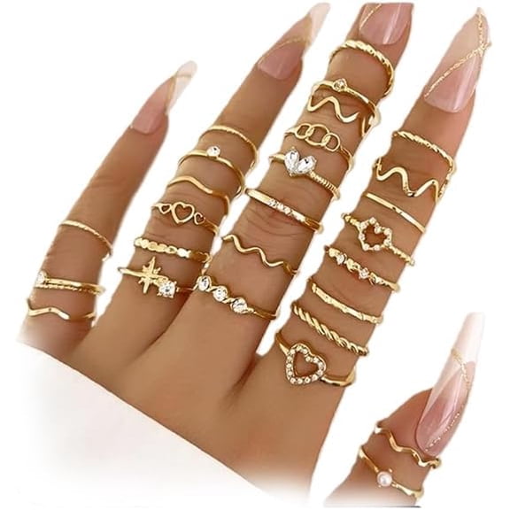 28 Piece Gold Ring Set for Women,Waterproof Gold Plated Stackable Statement Rings,Exquisite Alloy Jewelry Gifts for Mothers Daughters Nieces(Gold)