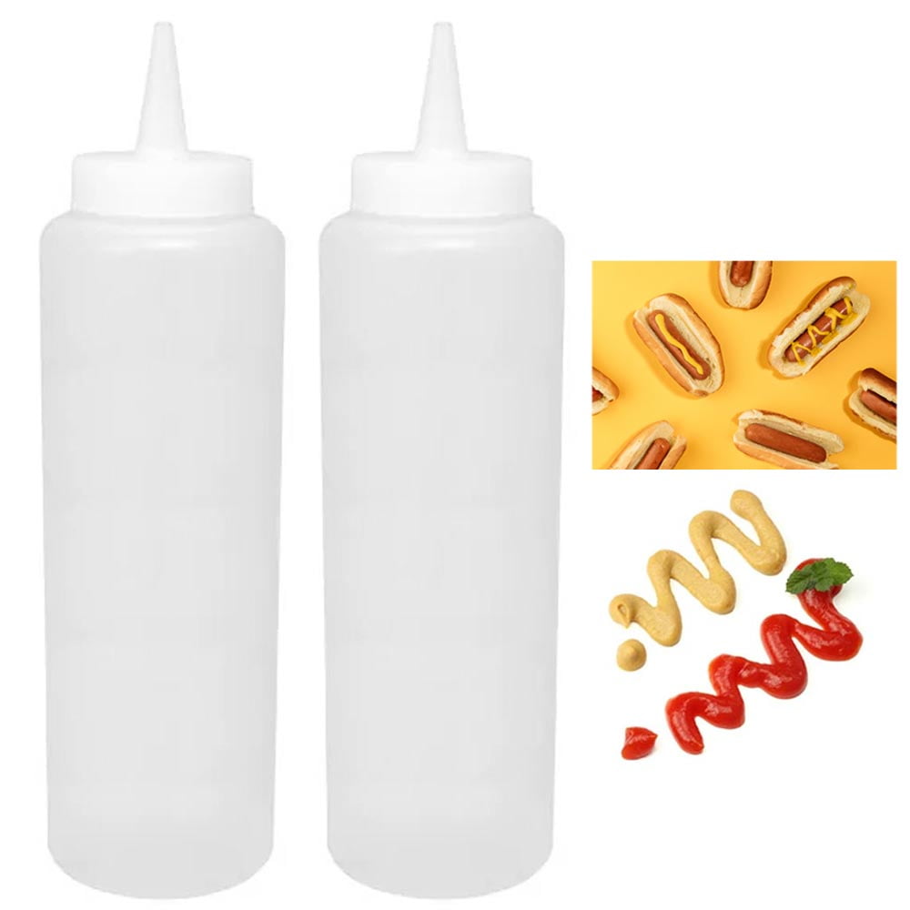 2 Pk Plastic Squeeze Clear Bottle 15oz Condiment Ketchup Mayo Mustard