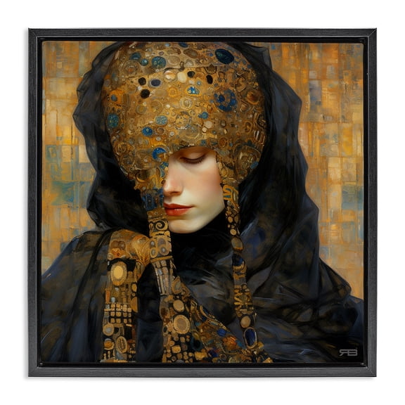 Stupell Industries Traditional Geometric Patterned Portrait Black Floating Frame Canvas Art, 18 x 18, by RB
