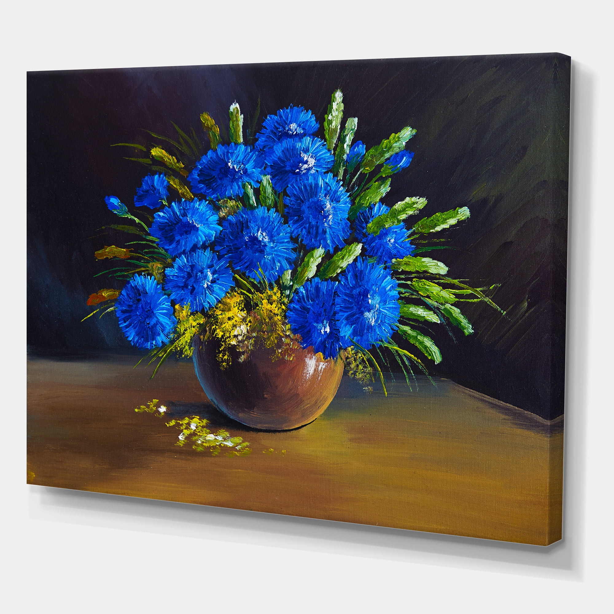 Designart ' Still Life A Bouquet Of Blue Wildflowers In Vase ' Traditional Canvas Wall Art Print