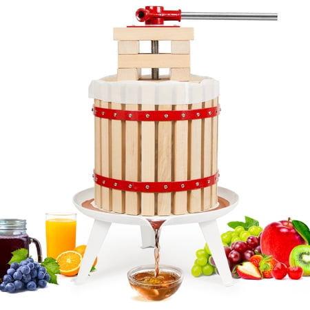 Biltek Fruit Press For Wine Apple Cider Press Heavy-Duty Build For Maximum Juice Extraction Wood Basket Wine Press with Handle Fruit Wine Press Grape Press With Large Capacity 3.2-Gal (12-L)