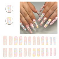 RAGUPEL 24Pcs Glue on Nails for Women,Colorful Flower Pattern Square Press on Nails,Glossy Best Press on Nails,Long Press on Nails for Daily Life,Photo Shoots,Dating and Gatherings,Style1
