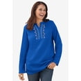 thumbnail image 2 of Woman Within Plus Size Embroidered Thermal Henley Tee, 2 of 6