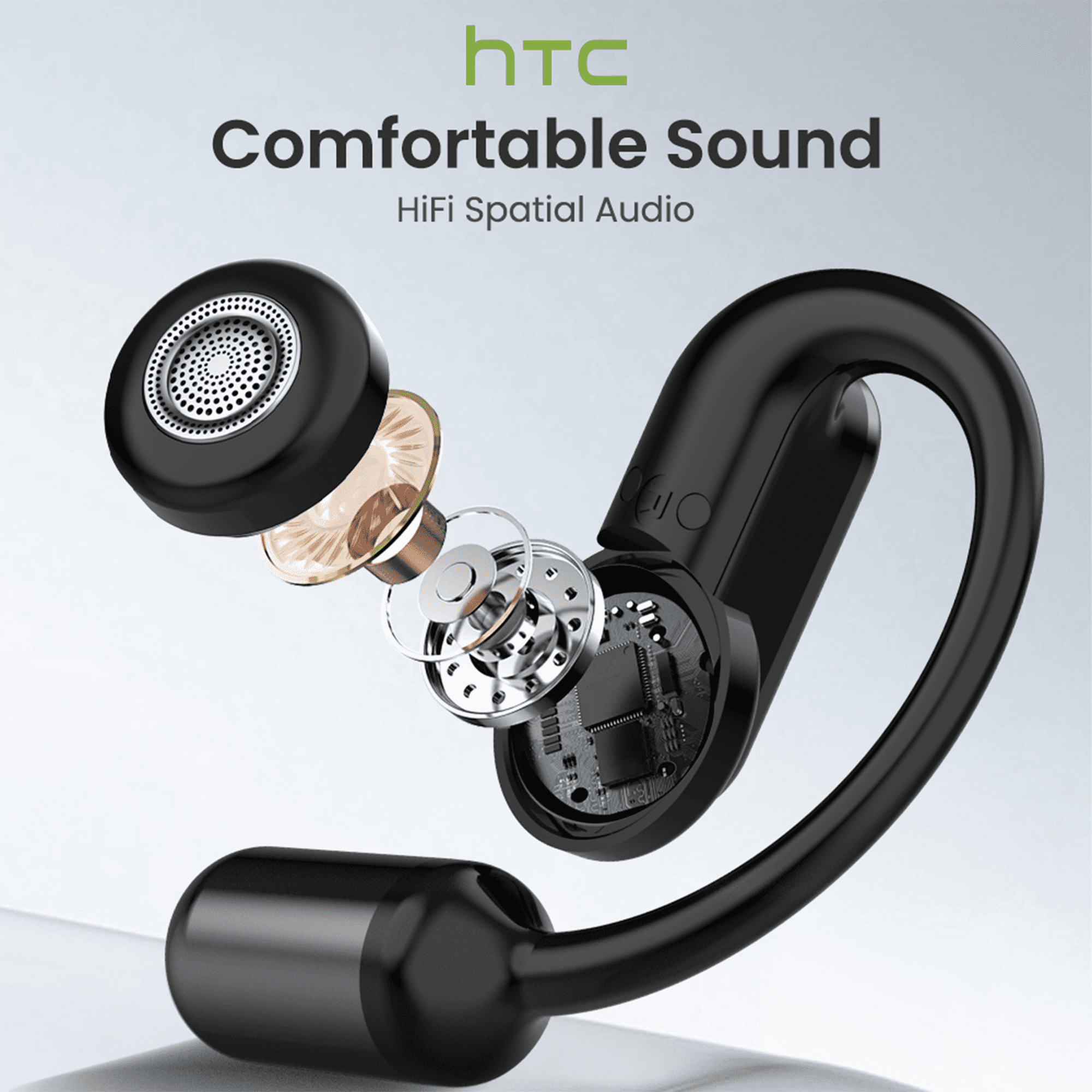 HTC NE50 Translation Bluetooth Earbuds Open Ear Earphones for Sports HD Stereo Sound Waterproof IPX4