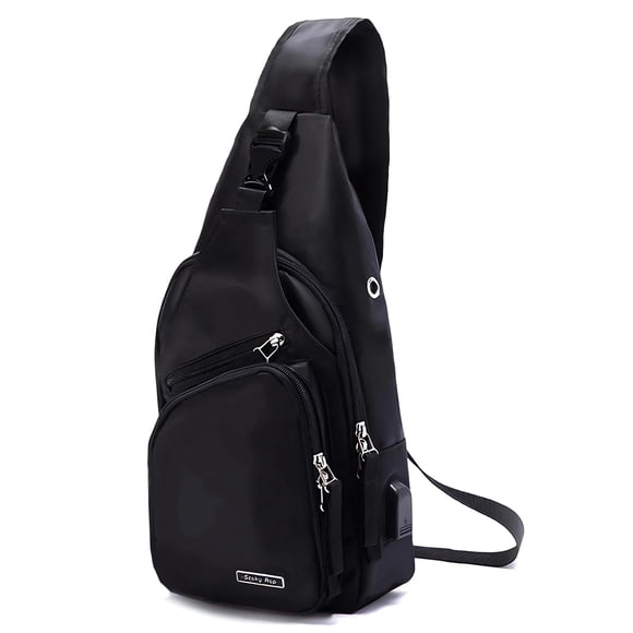 Mochila Bandolera Seoky Rop de Nailon Resistente al Agua con Puerto USB Color Negro Tamaño Pequeño