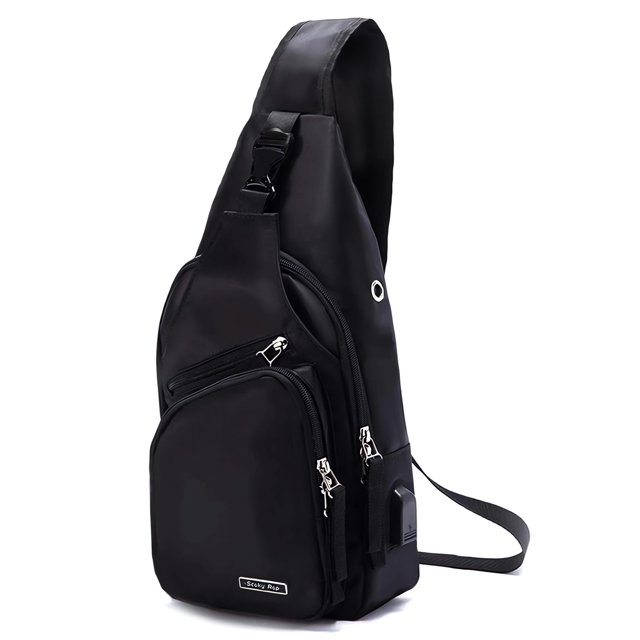 Mochila Bandolera Seoky Rop de Nailon Resistente al Agua con Puerto USB Color Negro Tamaño Pequeño
